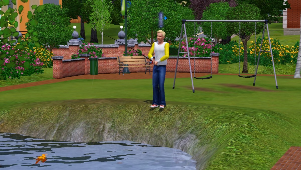 A Sim fishing at the park.