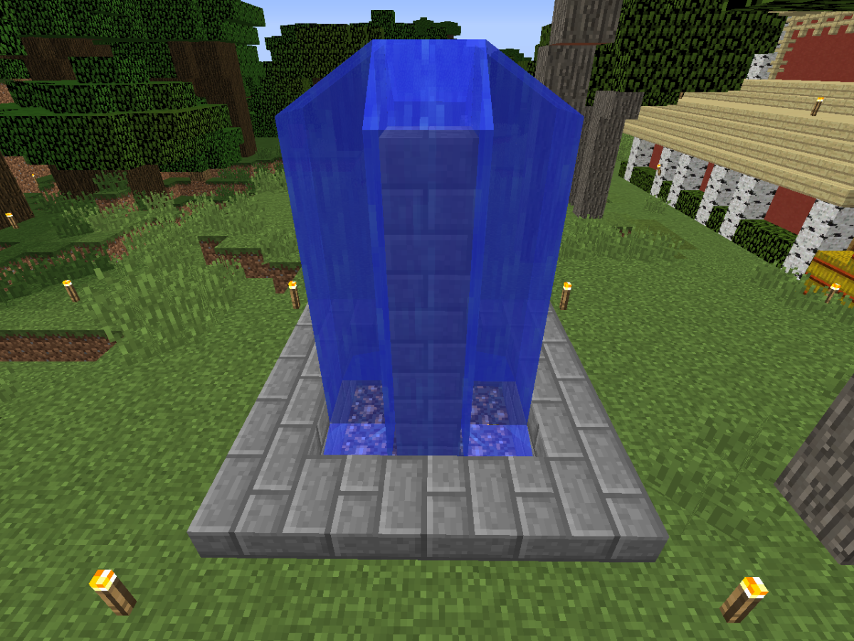 Build a five-block tall pillar and place the water on the top of the highest block.