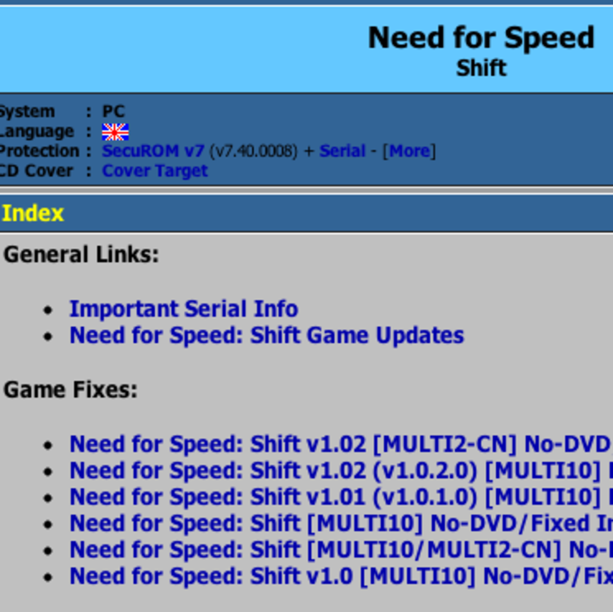 An example of the search results for Need For Speed: Shift.