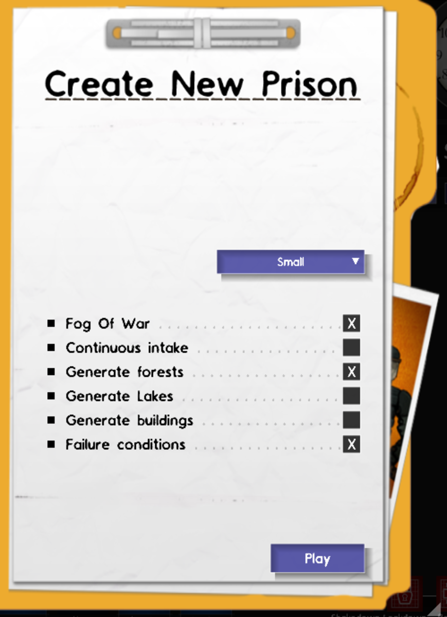 The menu for creating a new prison.