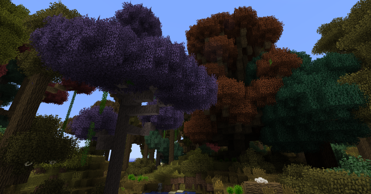 The mod's trees do more than add a bit of height and shadows to forests, they also add a lot of color and variety, especially for users of Biomes O' Plenty.