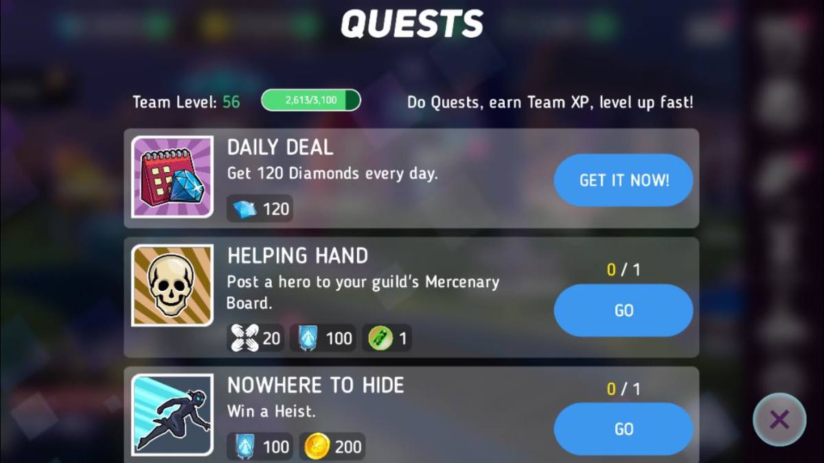 A quest list in the game.