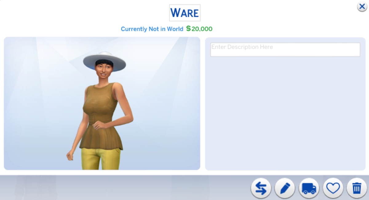 A typical "ugly" townie generated by my Sims 4 game.  What's with the hideous hats?!