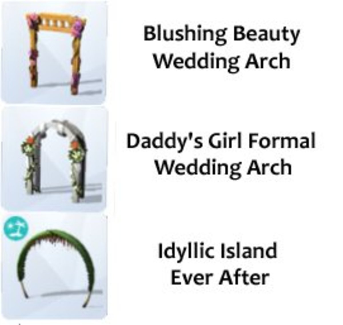 You can select from these three wedding arches. Each comes in a variety of colors. 
