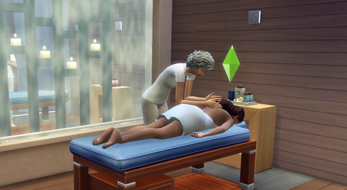 There is also a massage table. When placed on a spa lot, there will be a massage therapist available. Anywhere else and your Sim can click it to order a masseuse. 