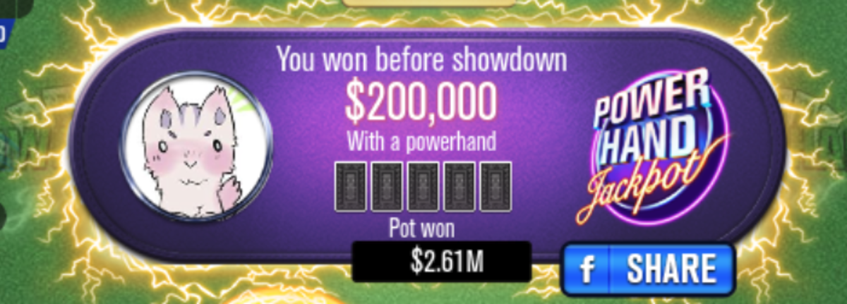 You get chips when you win Powerhand Jackpot hands.