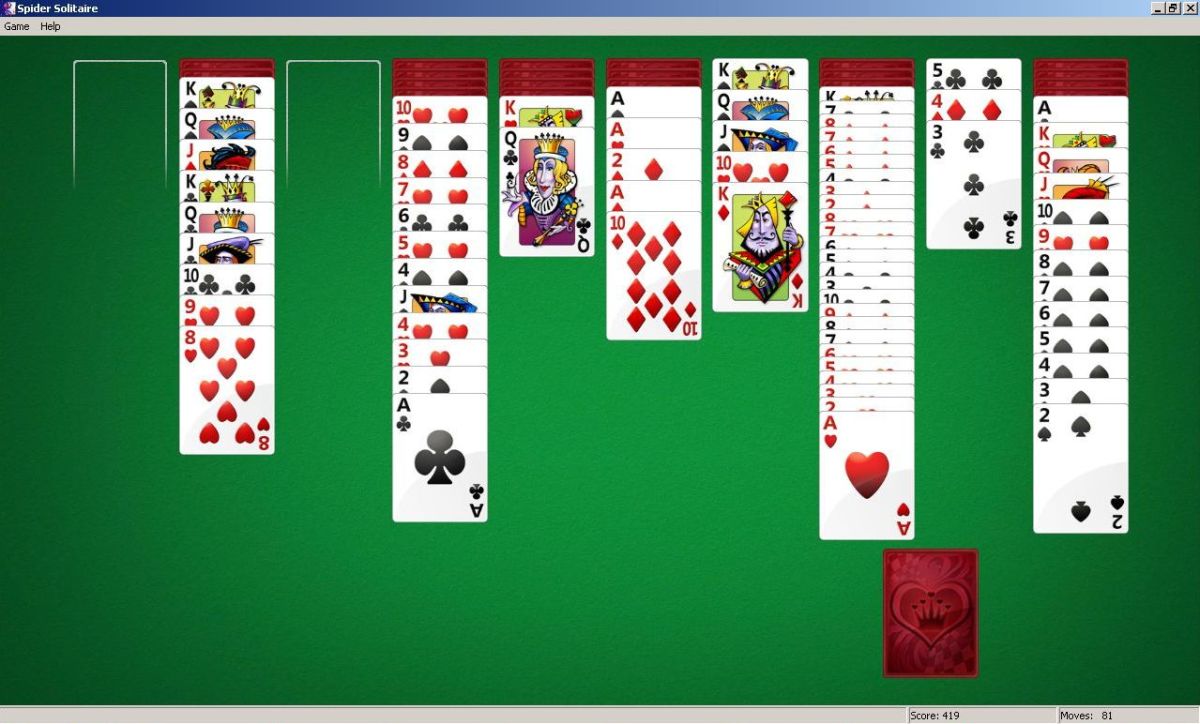 spider solitaire - work to get the cards in order while keeping a column empty
