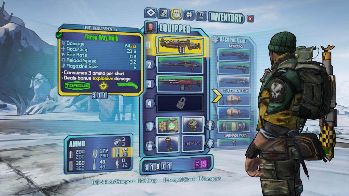 Choose wisely from the "Borderlands 2" backpack menu.