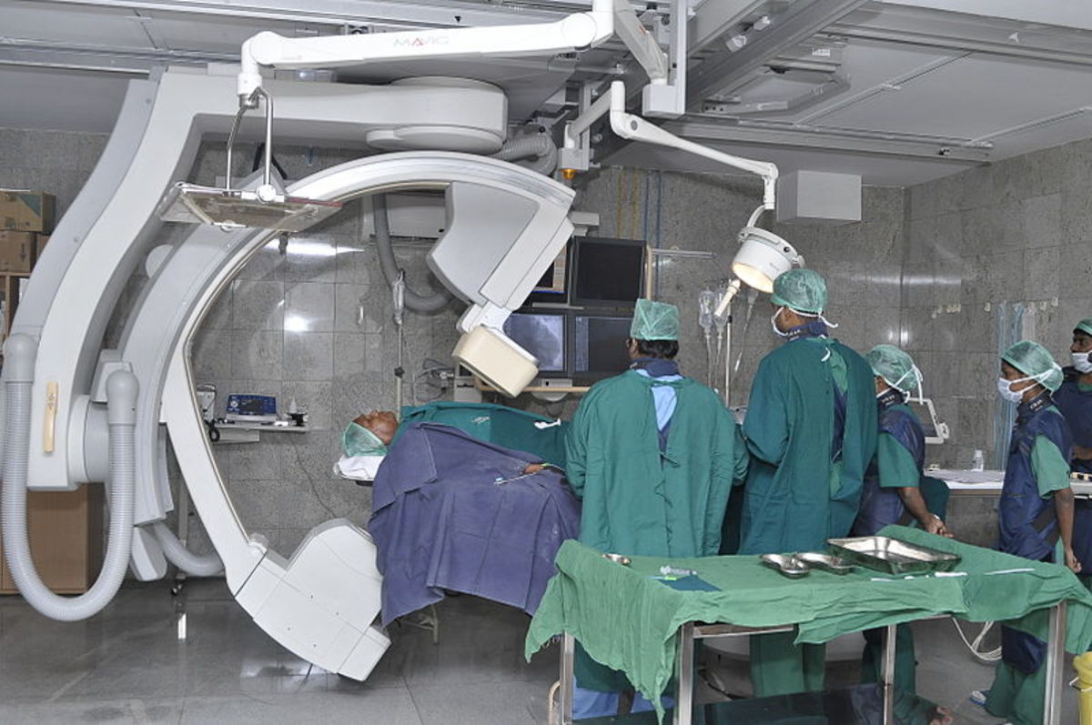 A catheterization laboratory in which angiograms and angioplasties are performed. 