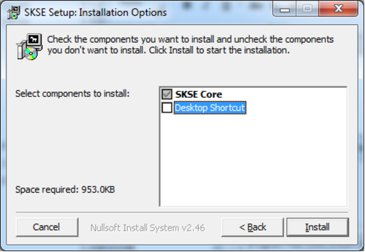 Select the Installation Options for Skyrim Script Extender (SKSE).