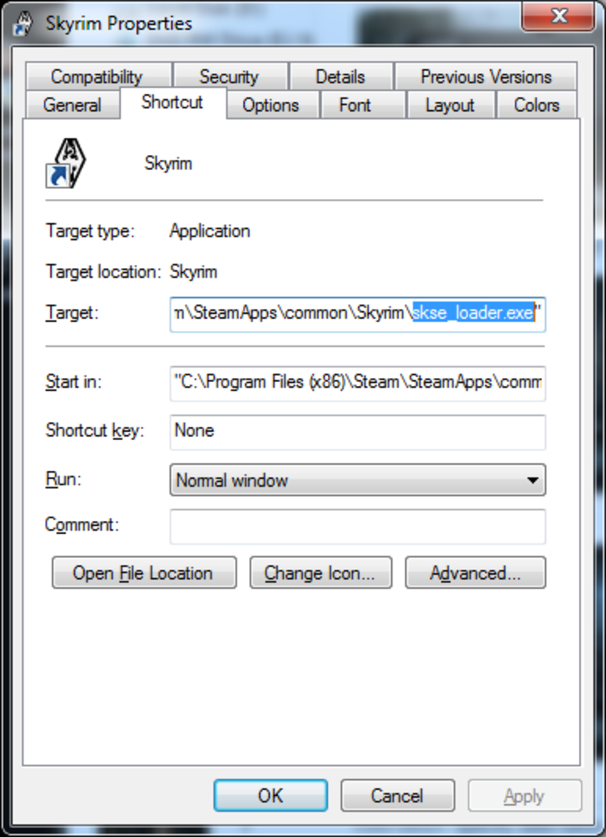 Create a new short cut to load Skyrim Script Extender.