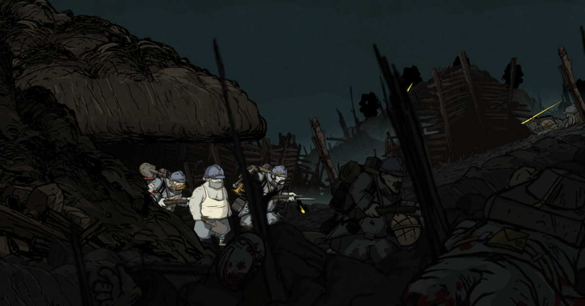 Emile accompanies several other soldiers through the besieged trenches of Chemin des Dames in Valiant Hearts. Emile accompanies several other soldiers through the besieged trenches of Chemin des Dames in Valiant Hearts.