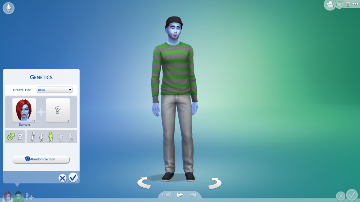 A sim created through Genetics in "The Sims 4." Note the similarities to his sister.