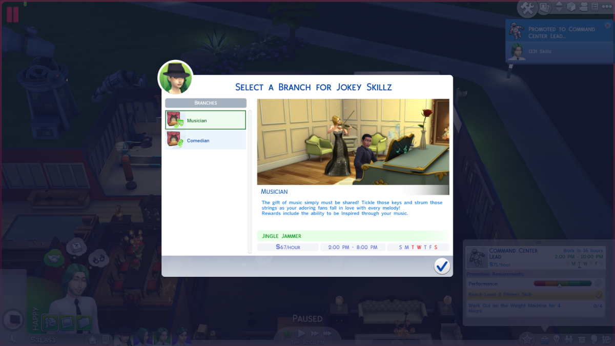The Musician career branch in The Sims 4.