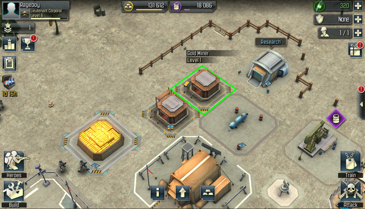 Build a Gold Miner to produce gold and a depot to store your gold reserves.