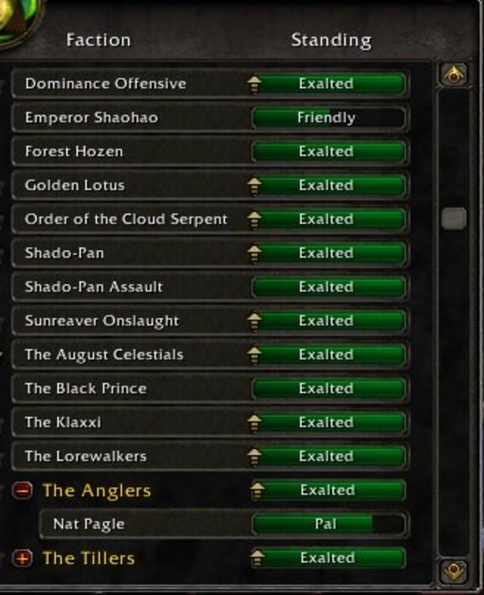 The reputation tab in "World of Warcraft."