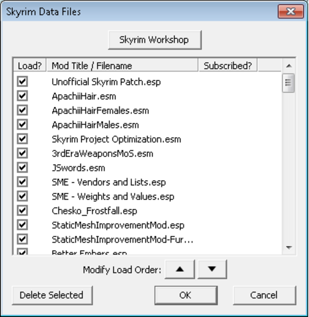 An example of a "Skyrim" mod load order.