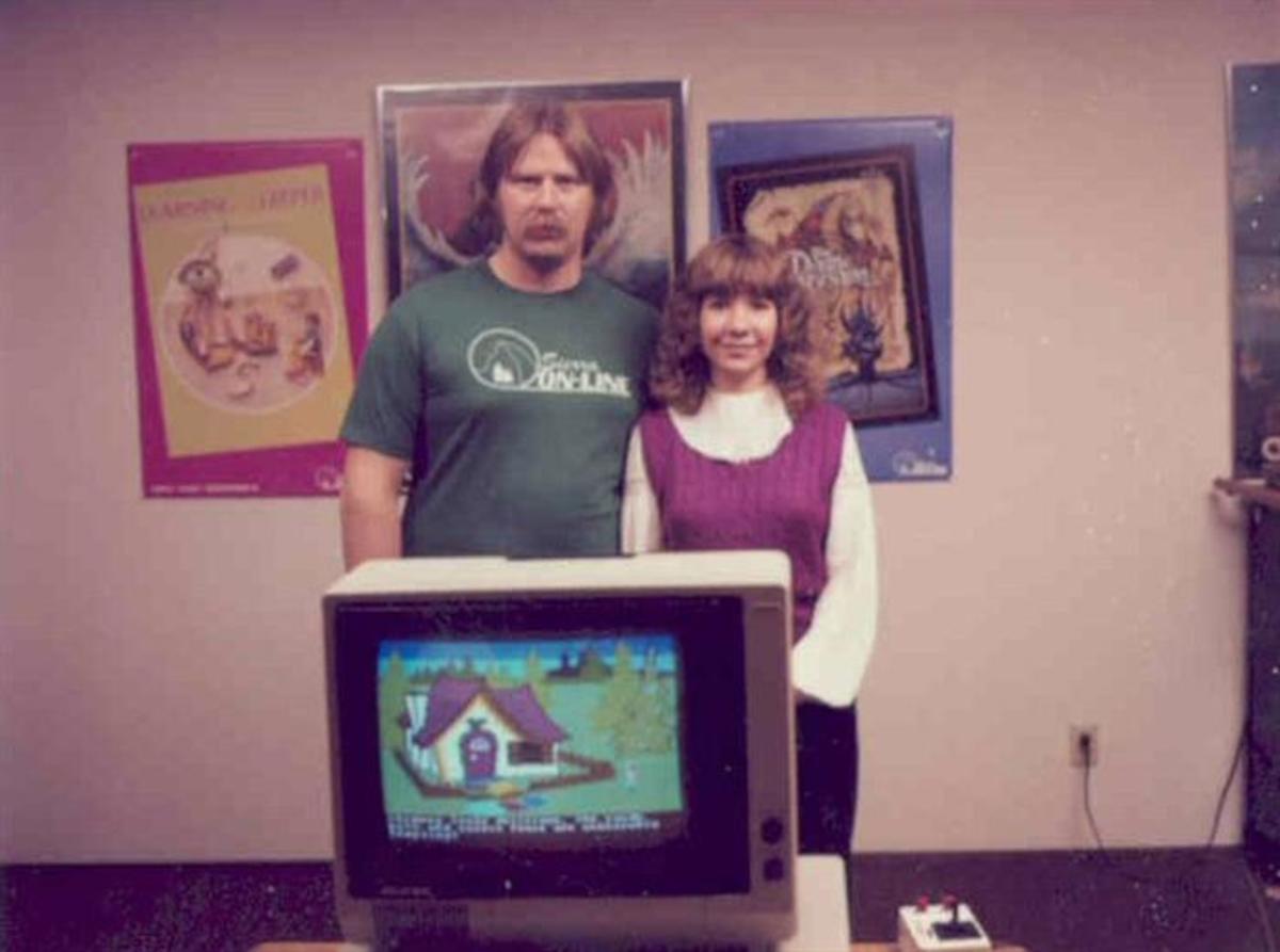 Ken and Roberta Williams pose with their game, King's Quest.