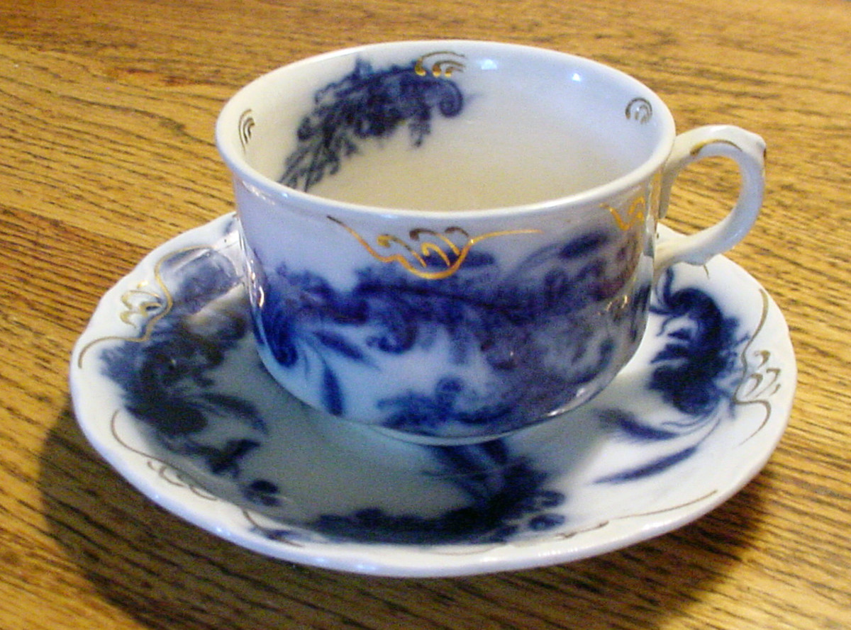 Antique Flow Blue cup and saucer