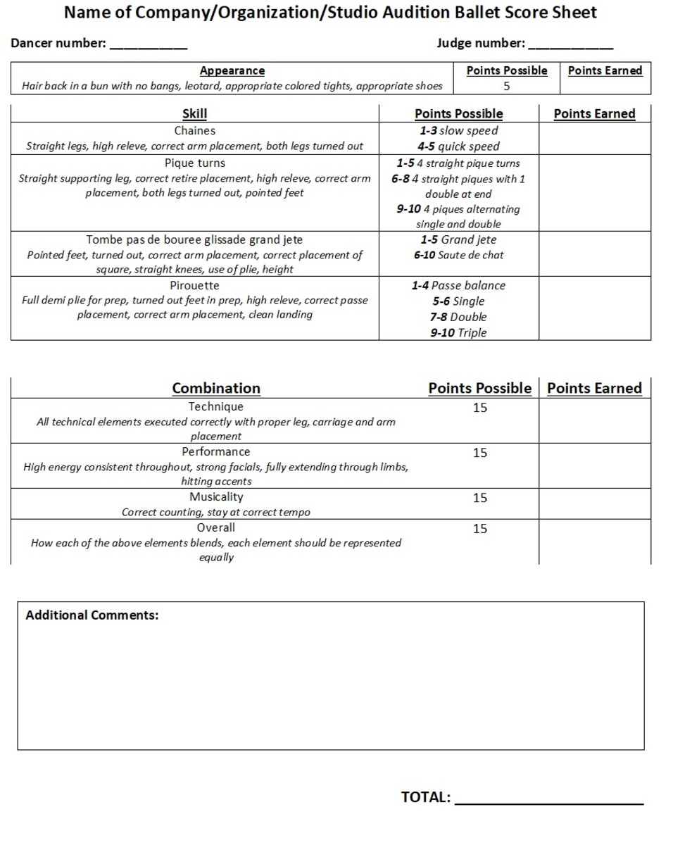 Printable Dance Score Sheet