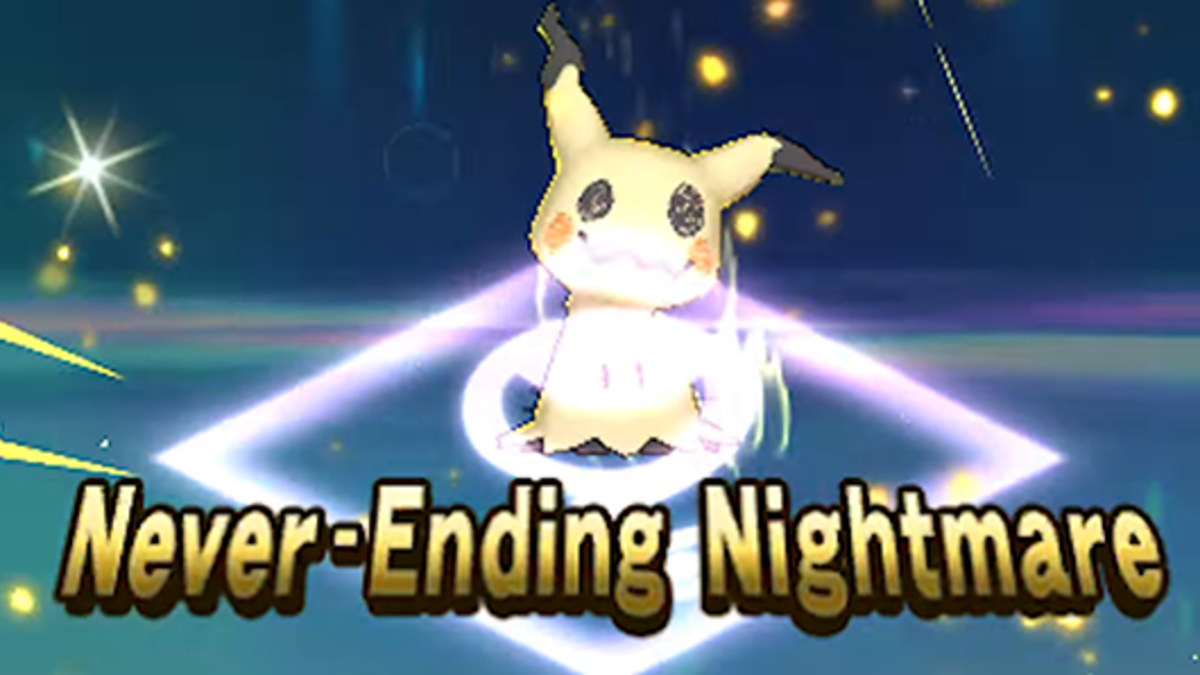 Mimikyu Using a Ghostium Z-Crystal in Conjunction With Shadow Claw or Shadow Sneak to Attack With Never-Ending Nightmare