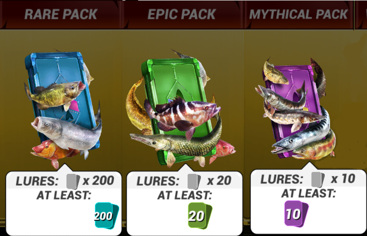 Example of Rare, Epic, and Mythical Packs