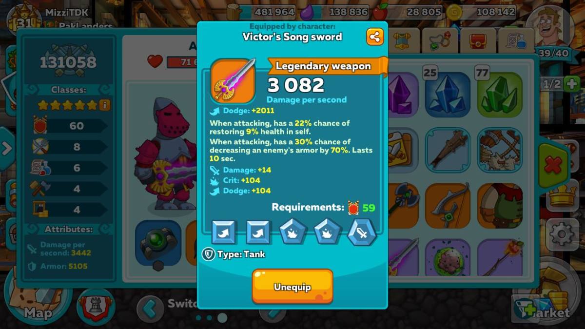 Legendary Weapon filled with Gems