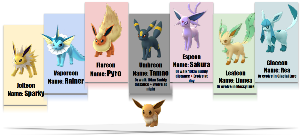 Eevee evolution naming chart for "Pokémon Go" to guarantee specific evolutions