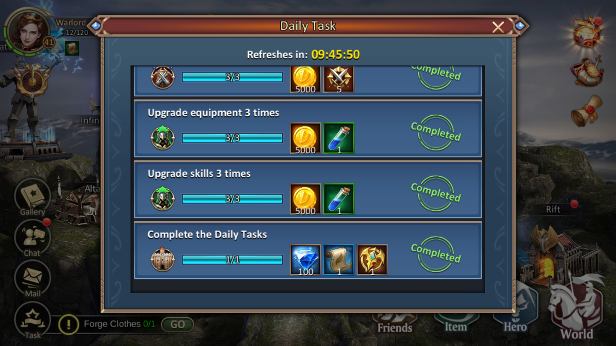 Complete daily quests