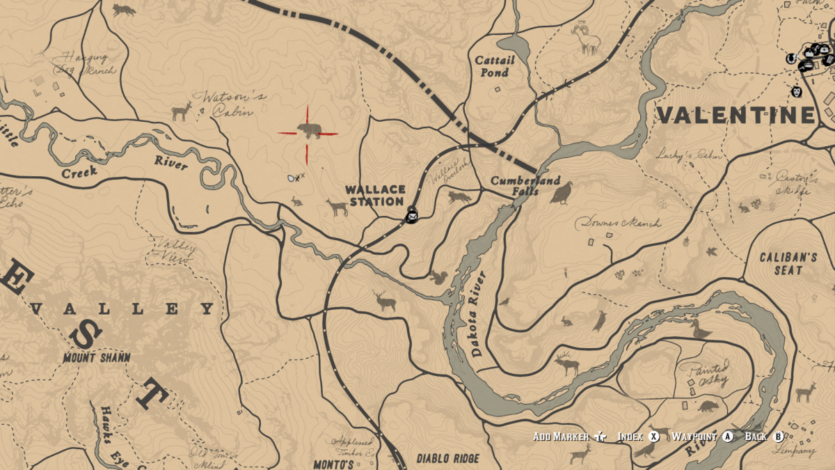 The Grizzly Bear location North-West of Wallace Station. If you're lucky you might come across an O'Driscoll gang camp as well. Providing some very "Far Cry" like shenanigans between man and nature. 