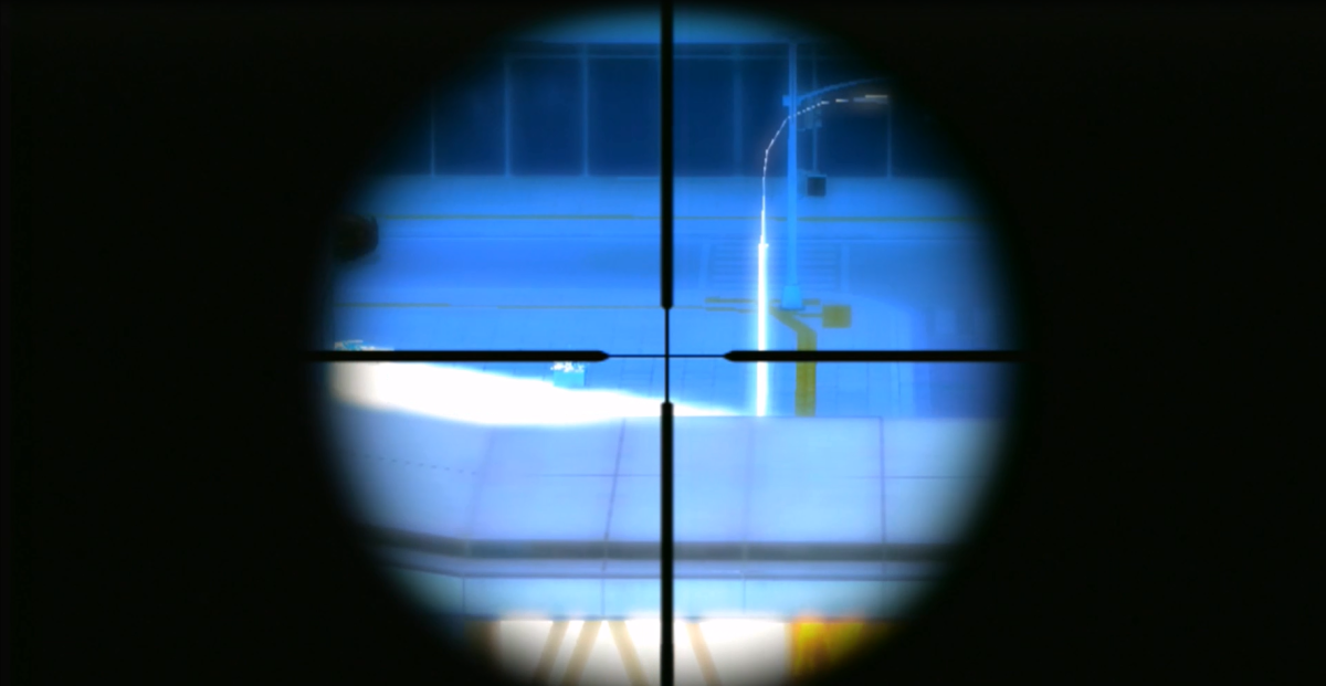 Faith using a sniper rifle during a particular story mission. This is the game's sole scenario in which using a weapon is required to continue the story.