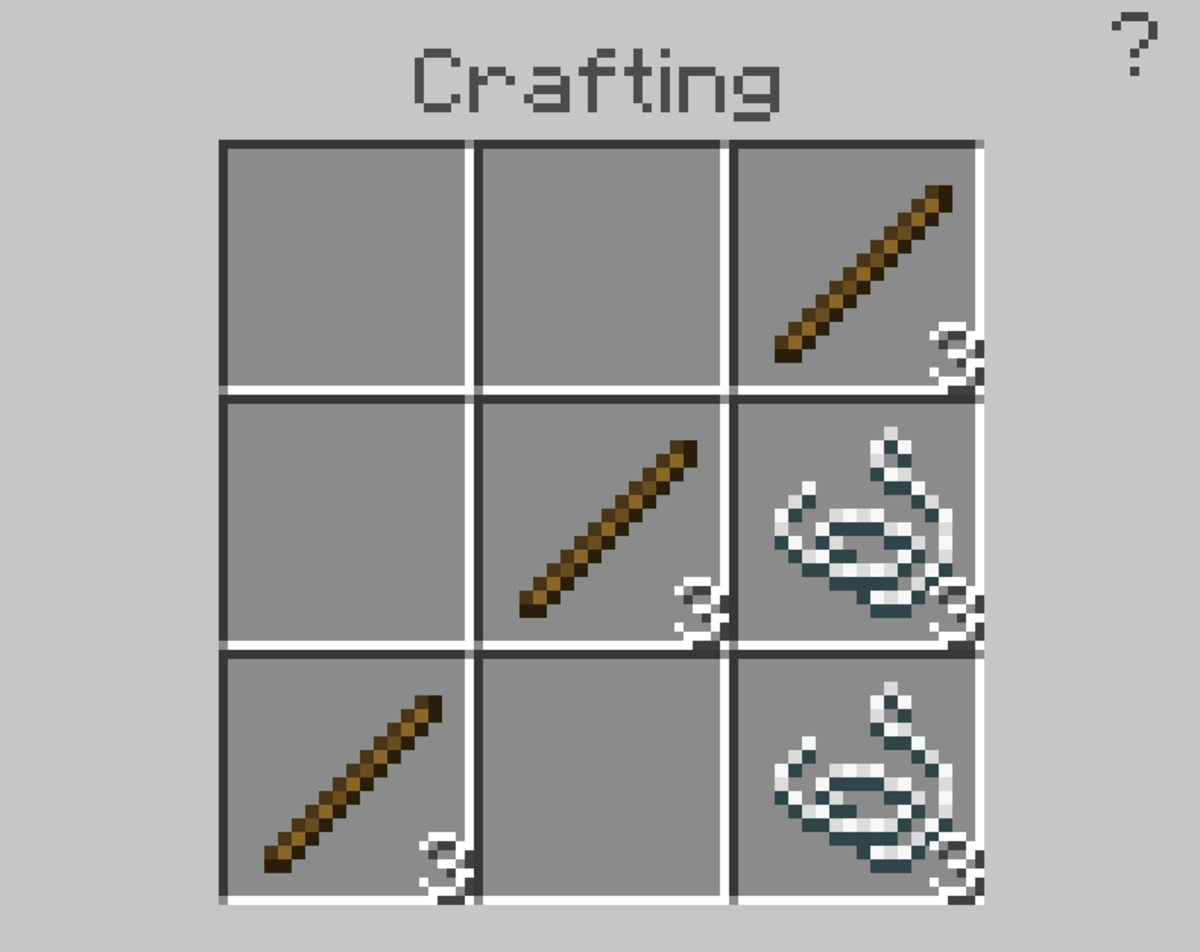 To craft a fishing rod you'll need three sticks and two pieces of string