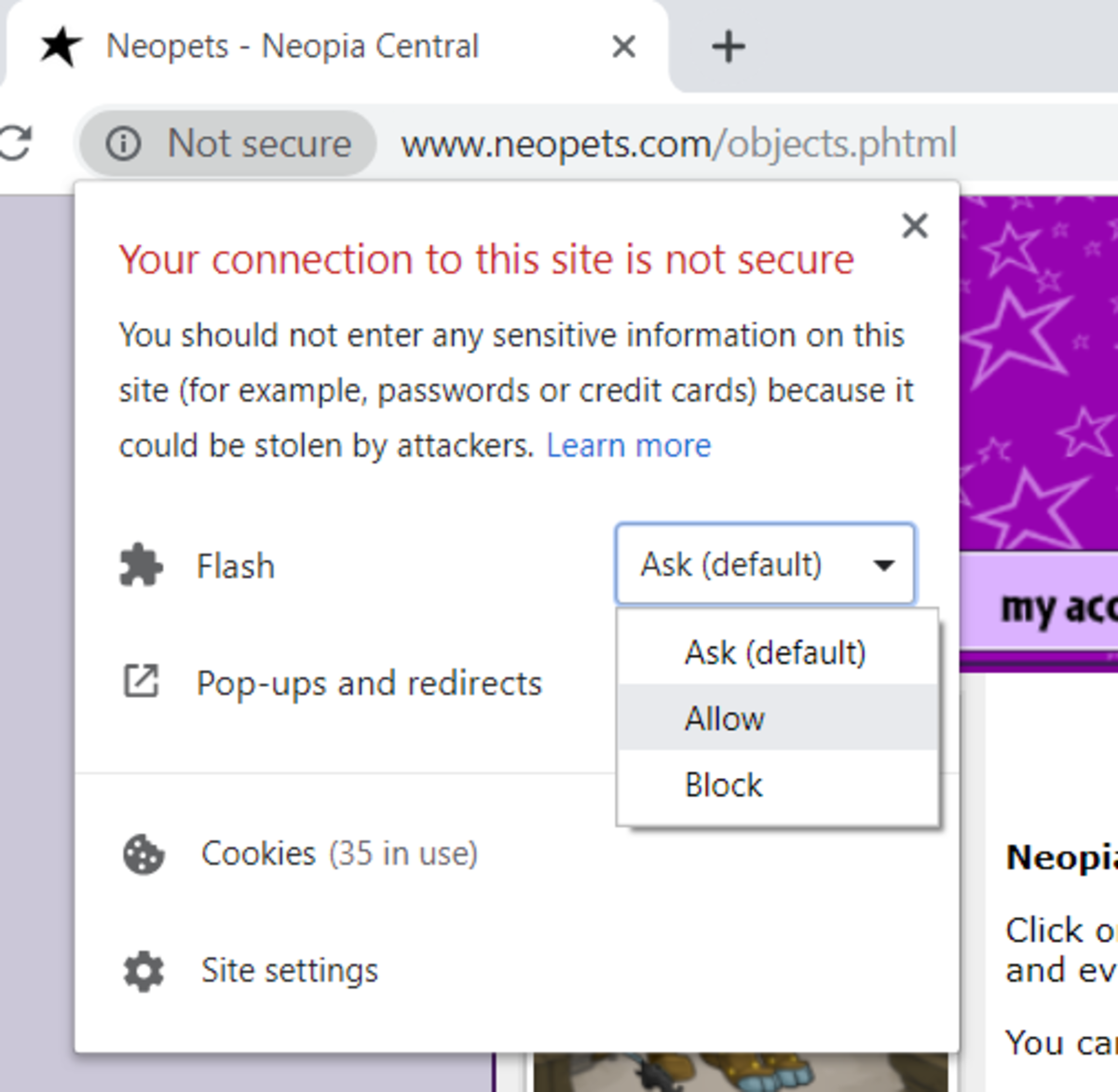 How to enable Flash on "Neopets."