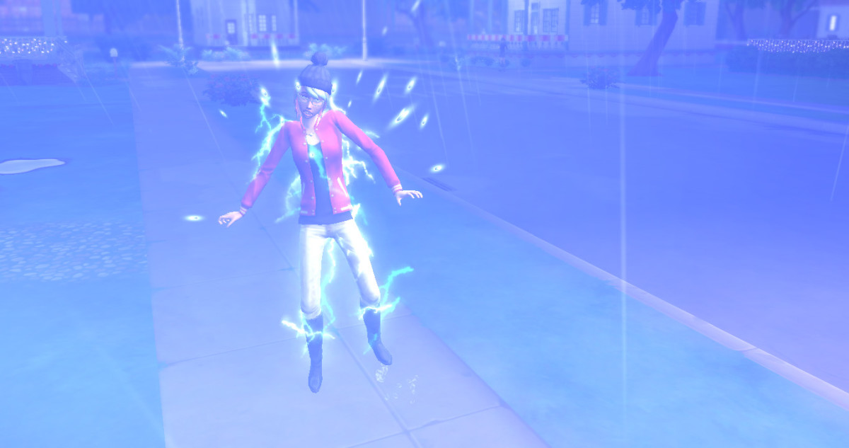 I paused my game, only to realize that I caught this unfortunate NPC Sim getting struck by lightning right outside my Sim's house!
