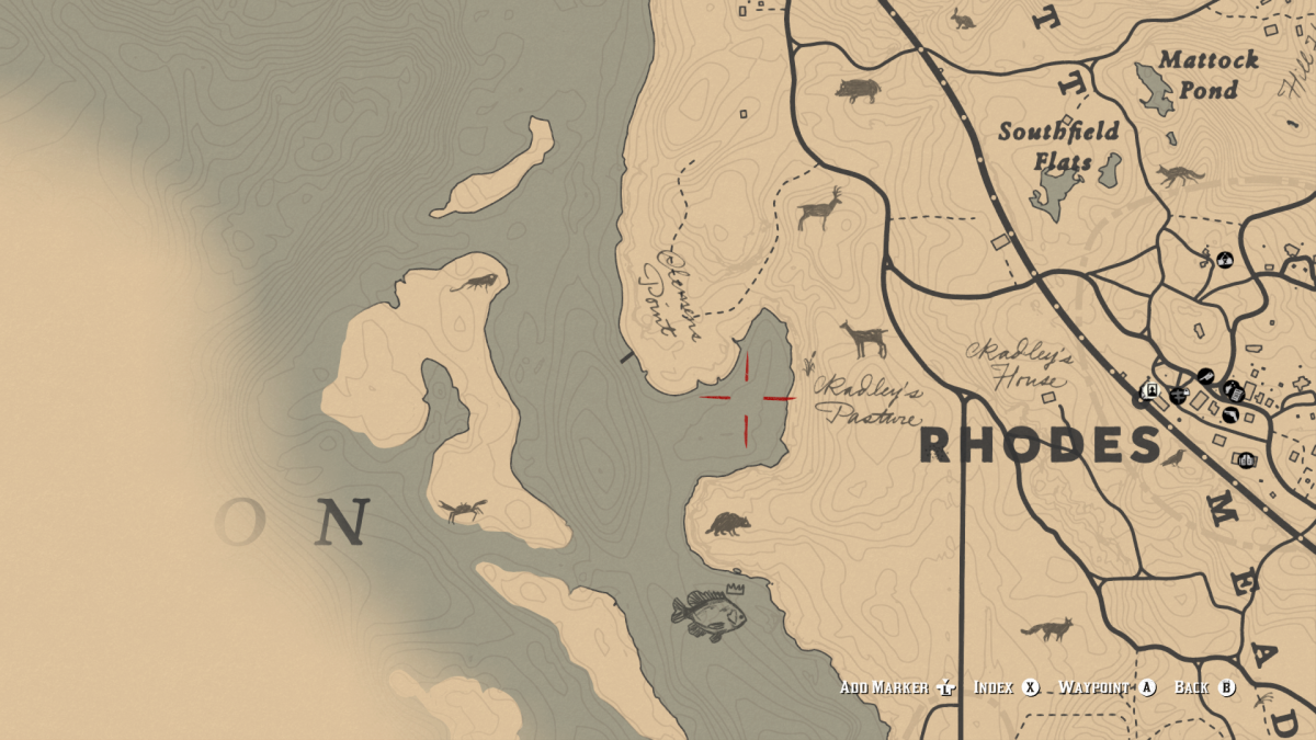 Just south of where the gang sets up camp in Chapter 3. Here is a great place to fish for Bluegills.