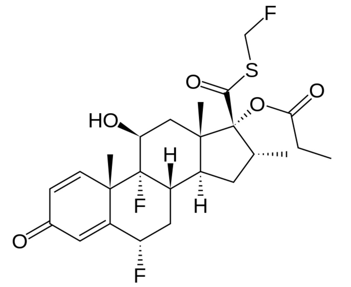 Chemical structure of fluticasone proprionate.