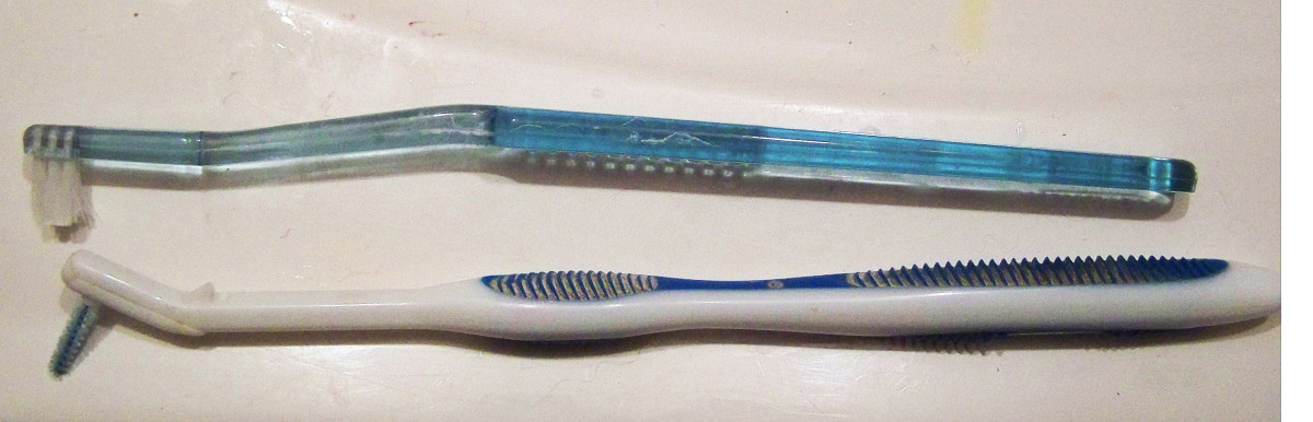 Baby brush (top) and bristle attached to a handle (bottom). 