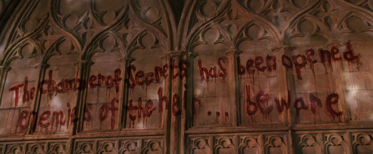 A warning written on the walls in "Harry Potter and the Chamber of Secrets."