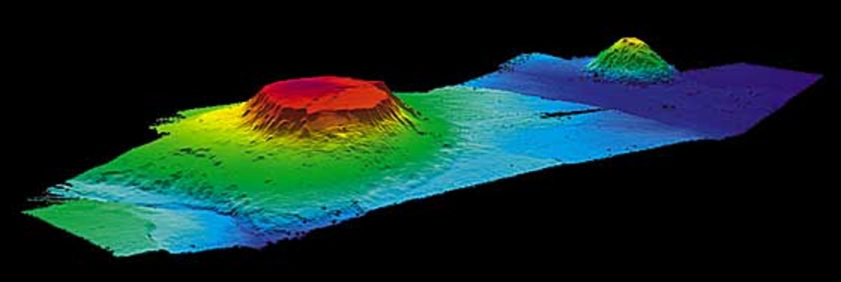 Radar scan of guyots on the sea floor