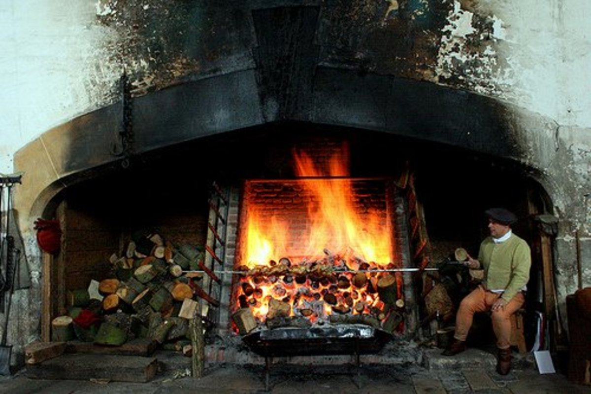 A roaring fire for roasting in Hampton Court Palace.