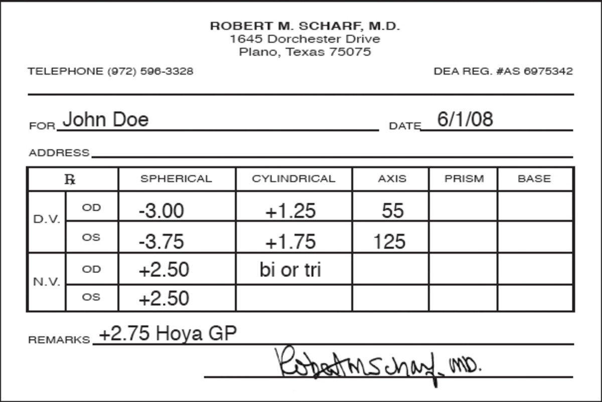 A bifocal prescription example.