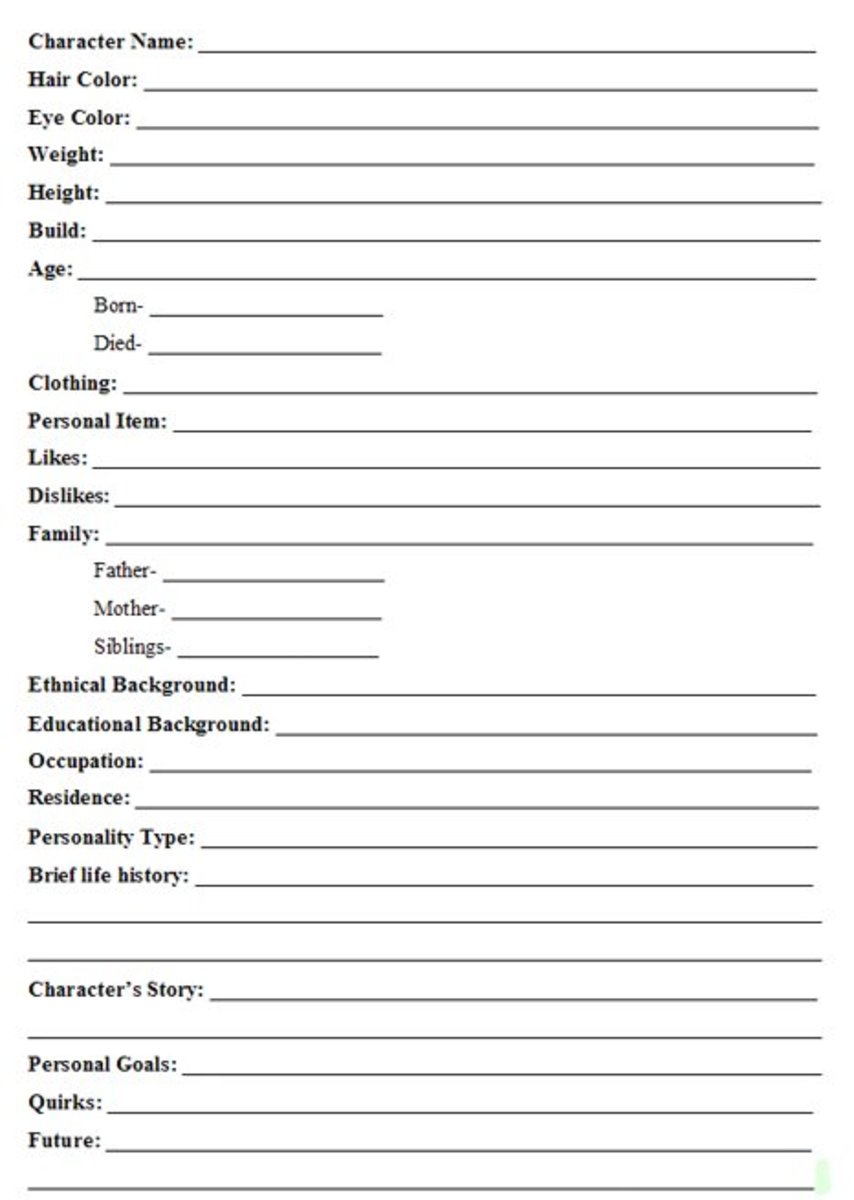 Character Profile Template Detailed Character Profile Template Detailed