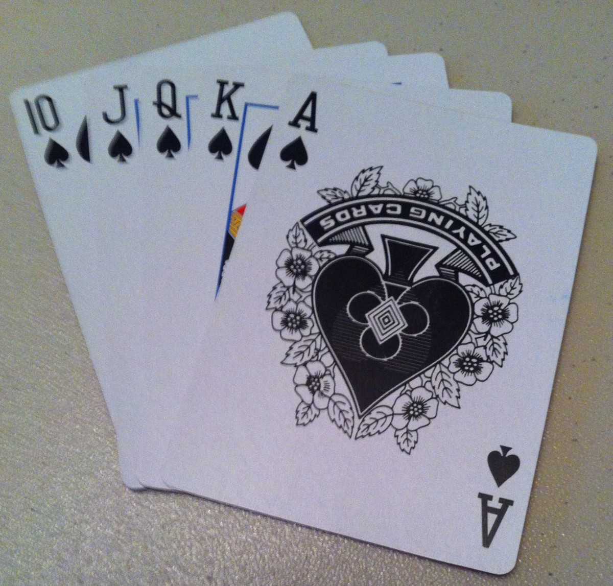 A royal flush, the best hand in poker.