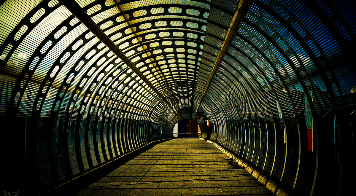 Footbridge at Poplar DLR Station in London, England