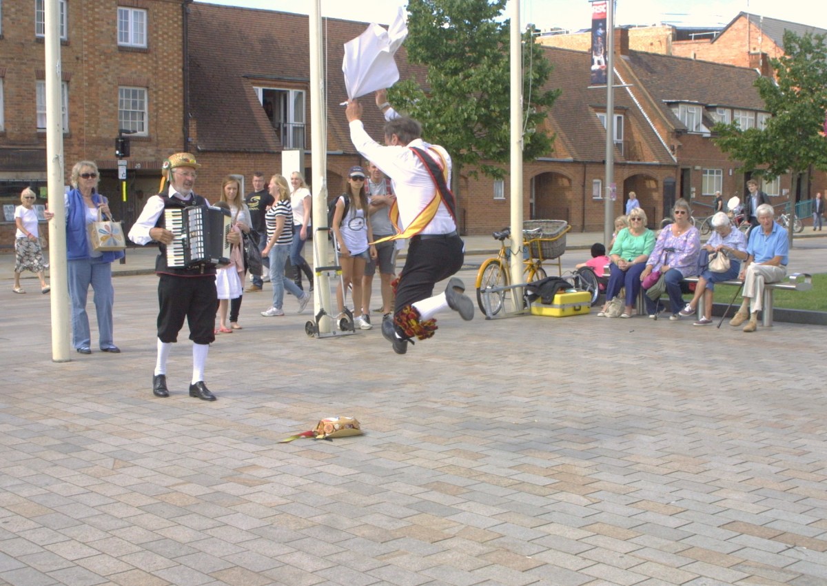 The performer for this one-man jig did some energetic leaps.