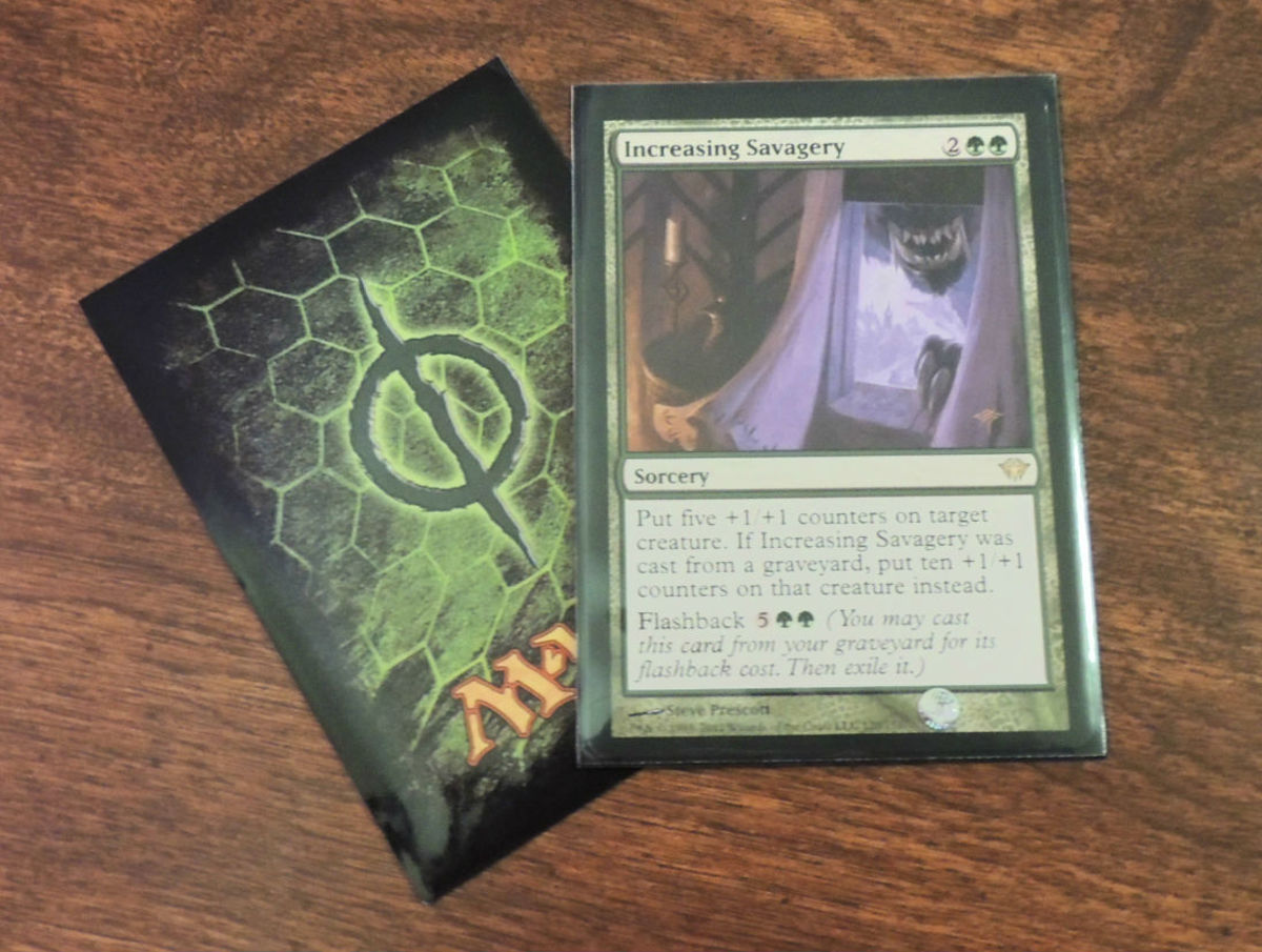 Magic: The Gathering Cards tucked safely in some sleeves that display the poison counter symbol.