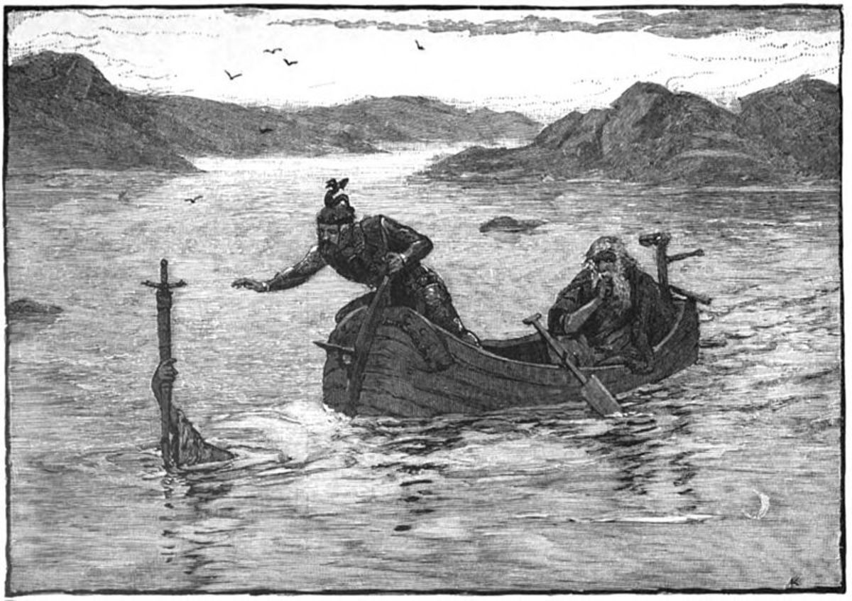 The Lady of the Lake gives Excalibur to King Arthur