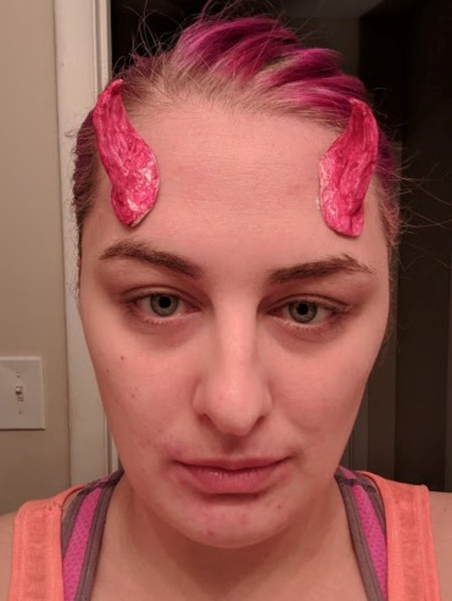 Here's the horns before the toilet paper was added. I forgot to take a picture of the toilet paper before I started applying the red paint across my face, but it's a pretty easy process once you start it.