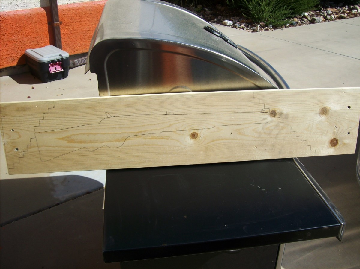 Your pattern is cut from the butcher paper and used as a template on the wood. This is how the second option would look prior to cutting.