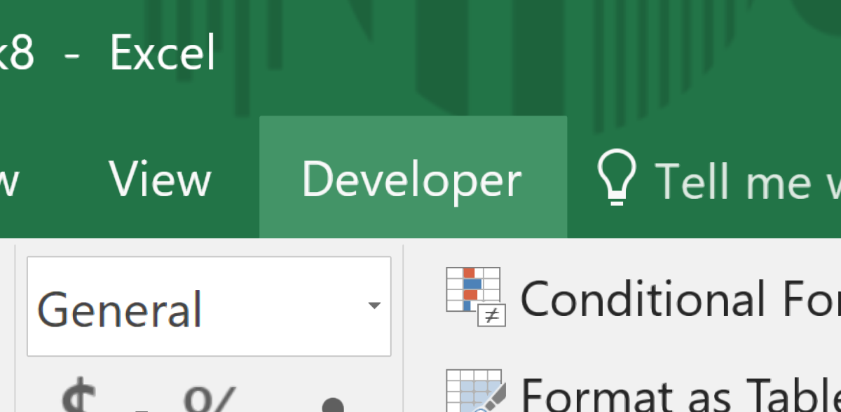 how to view developer tab in excel